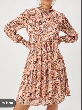 Anthropologie Paisley High-Neck Tiered Mini Dress in Blush